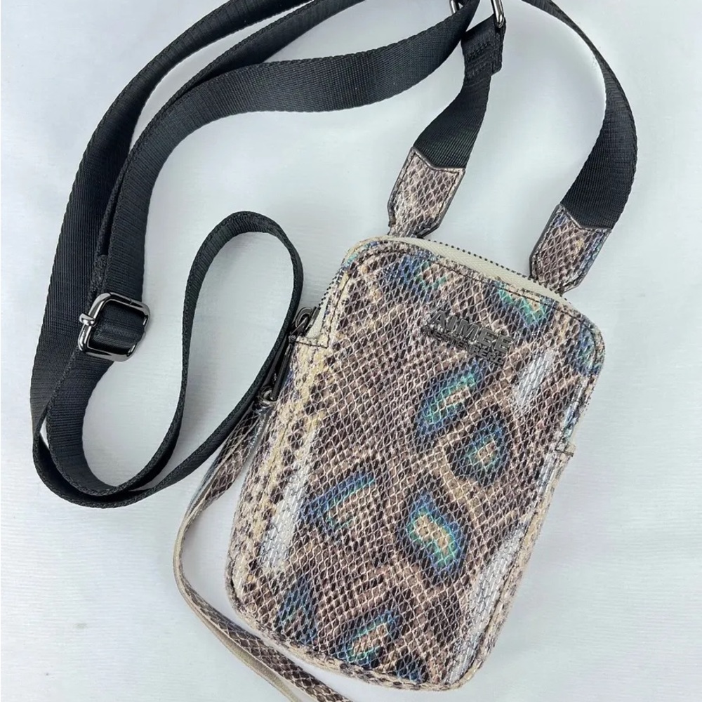 Aimee Kestenberg Leather Crossbody Bag Just Saying in POP SNAKE Skin Blue Brown